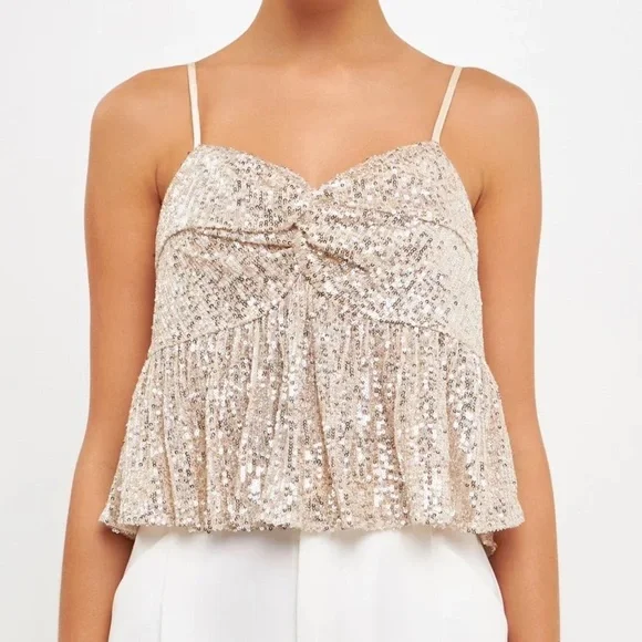 Endless Rose Cream Sequins Tank Top, SZ M NWT - Picture 4 of 13